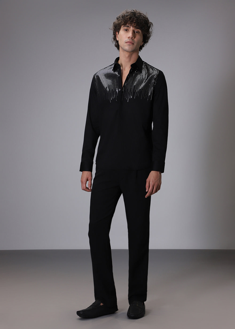 Flecked Sequin Black Designer Shirt
