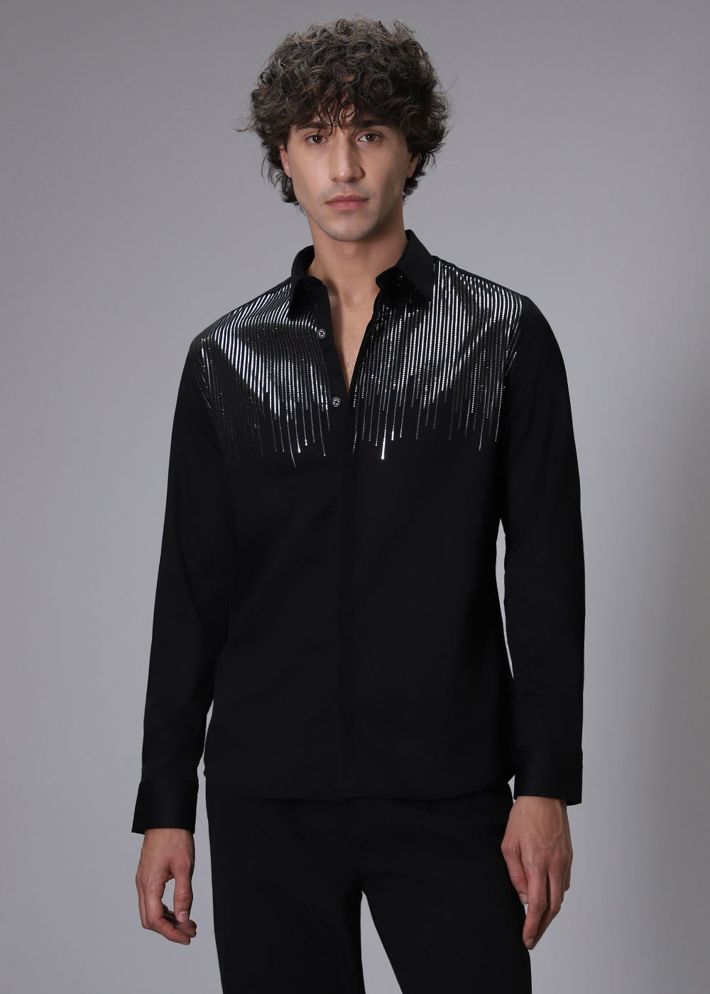 Flecked Sequin Black Designer Shirt