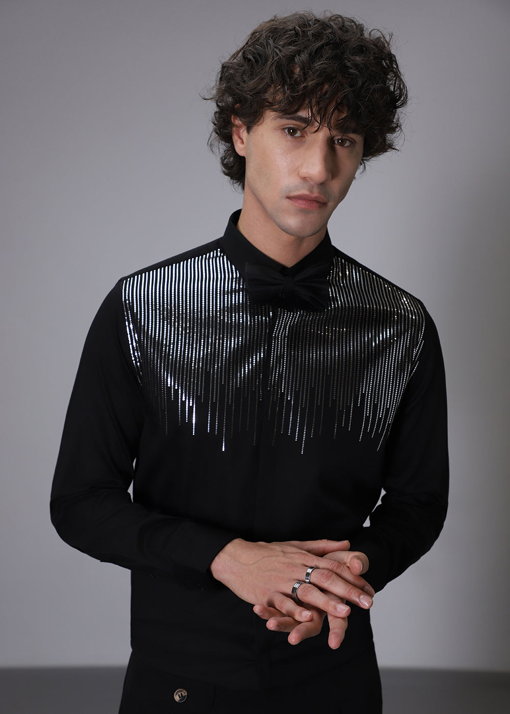 Flecked Sequin Black Designer Shirt
