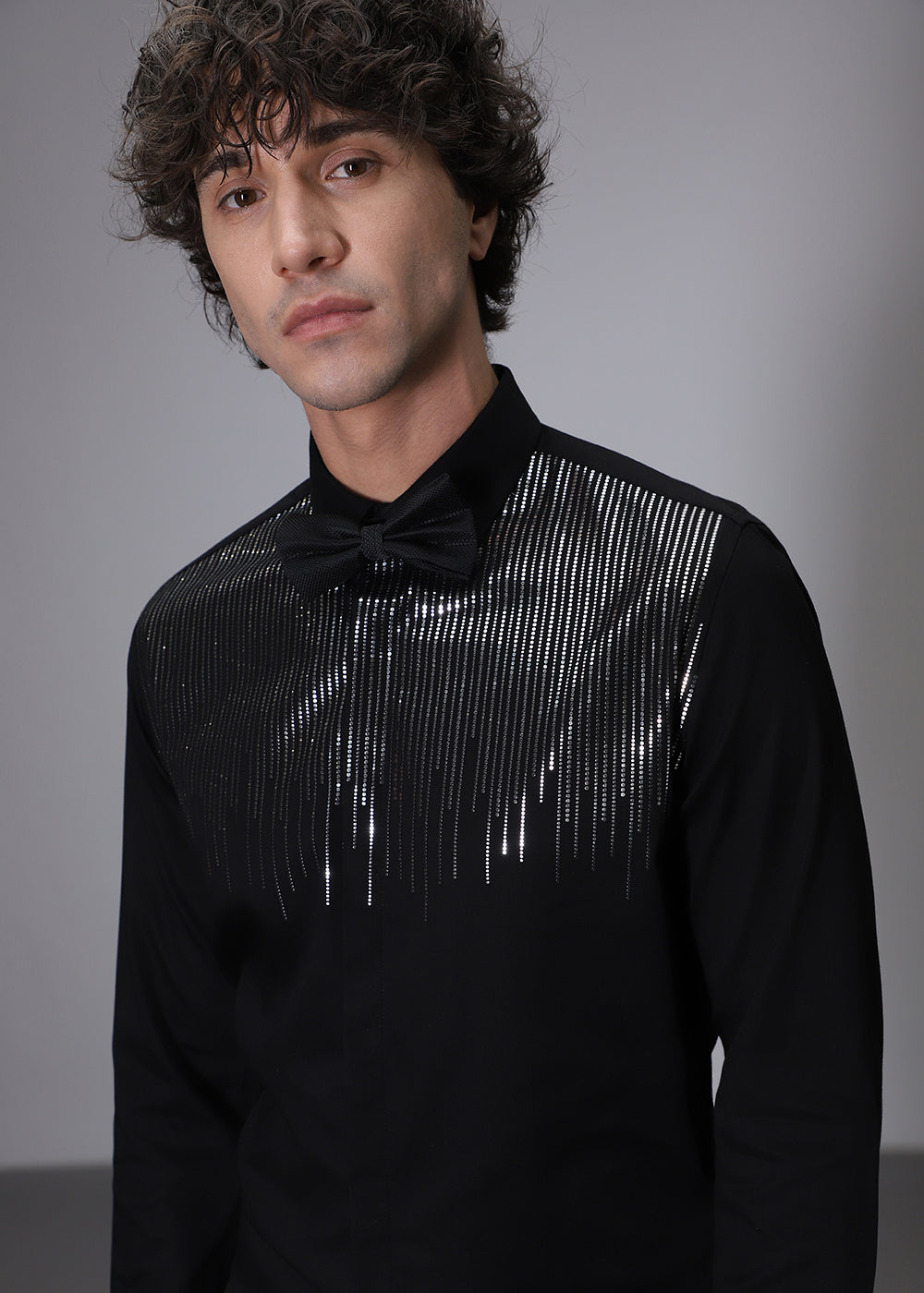 Flecked Sequin Black Designer Shirt
