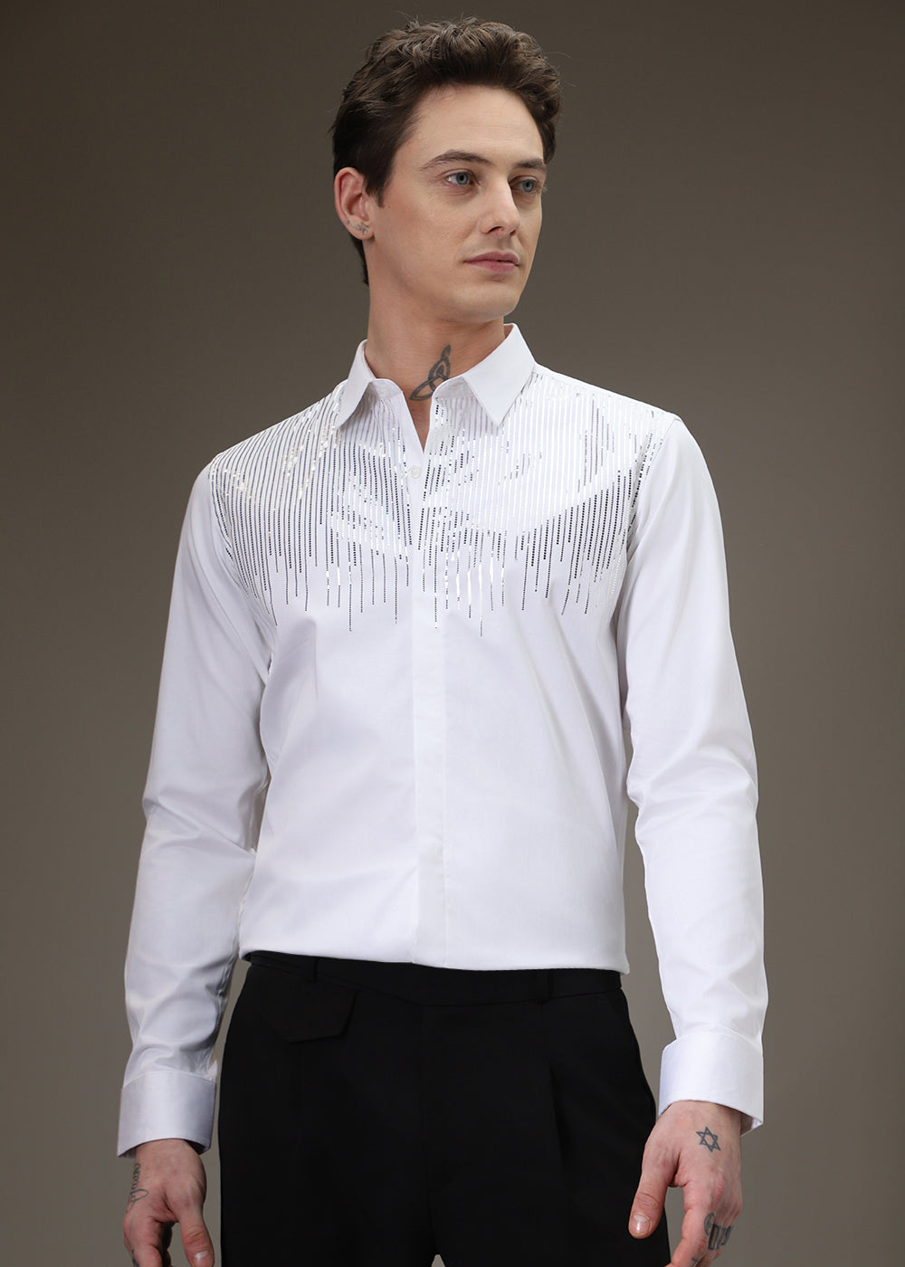 Flecked Sequin White Designer Shirt