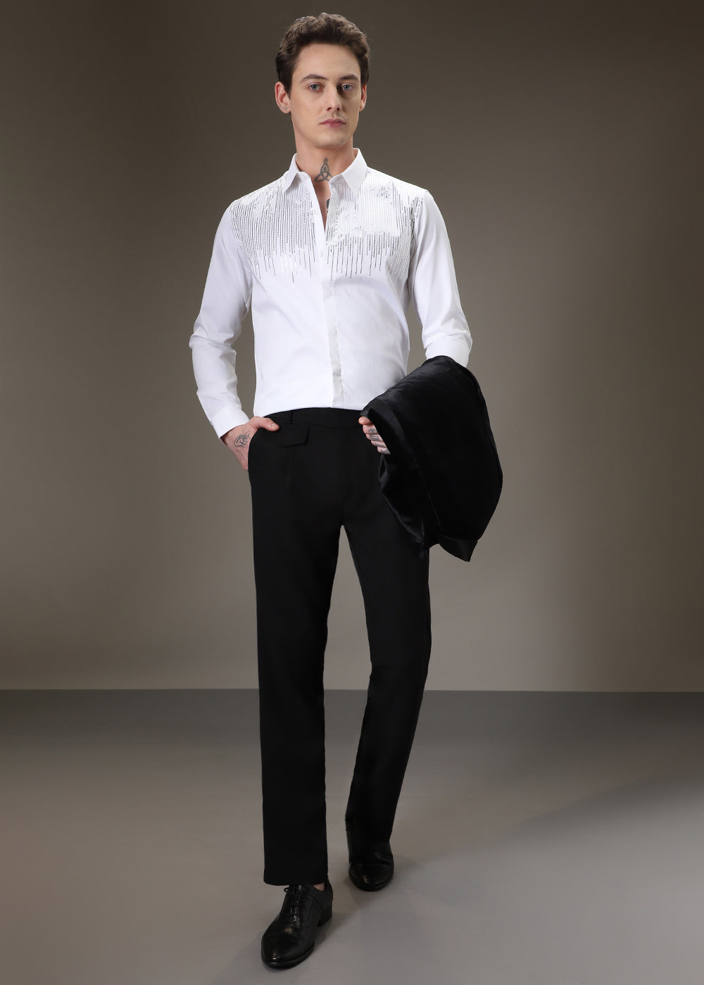 Flecked Sequin White Designer Shirt