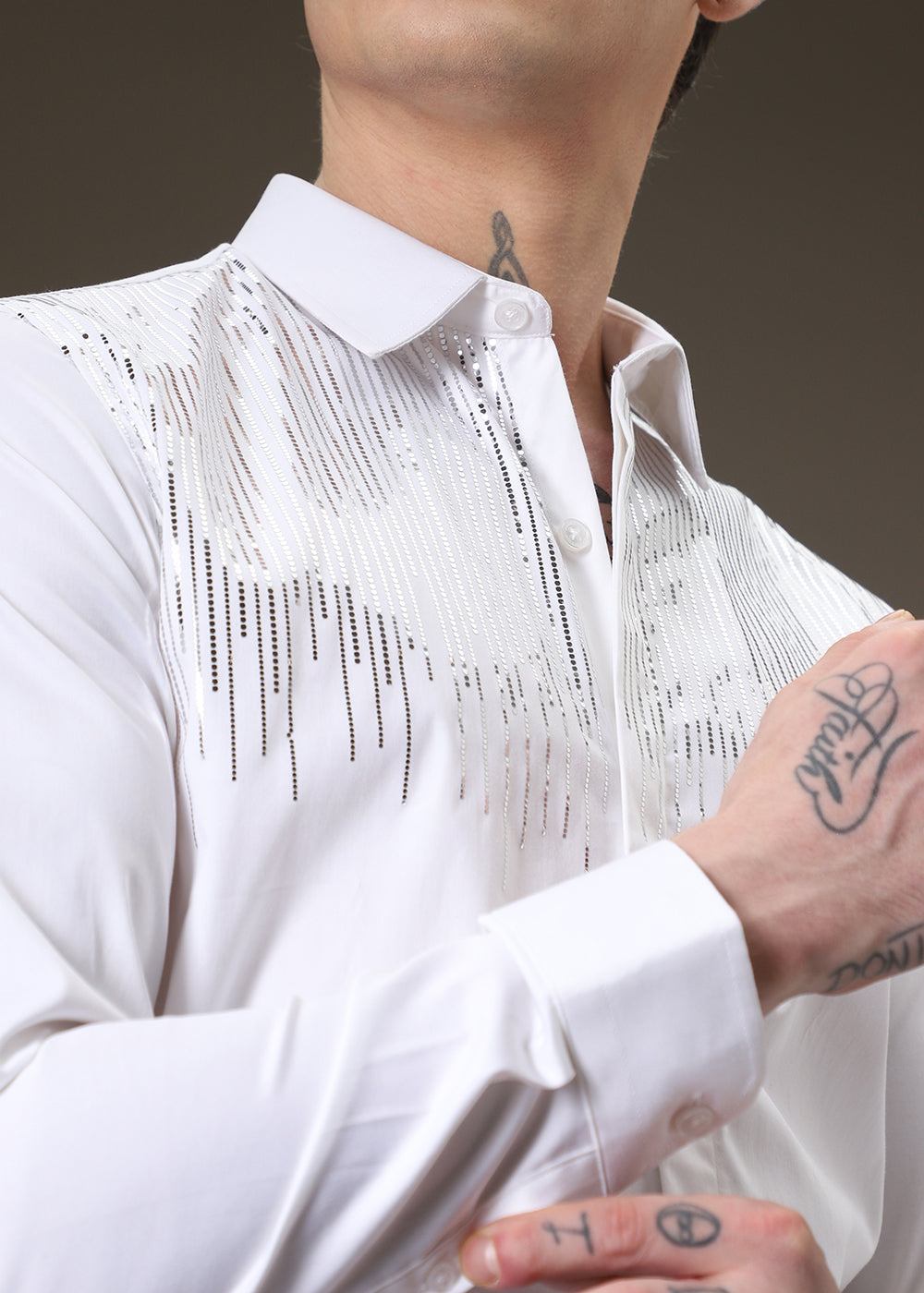 Flecked Sequin White Designer Shirt