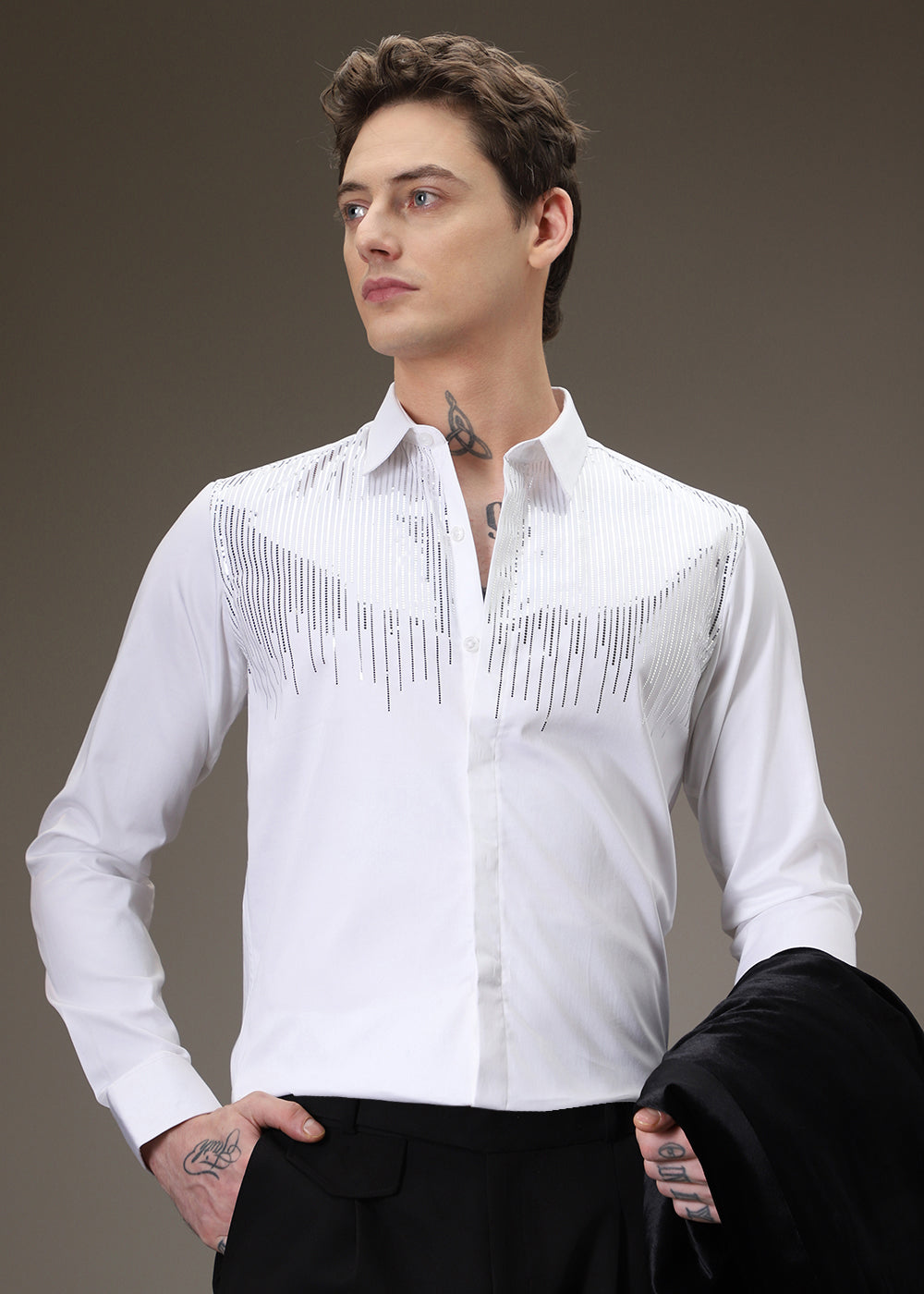 Flecked Sequin White Designer Shirt