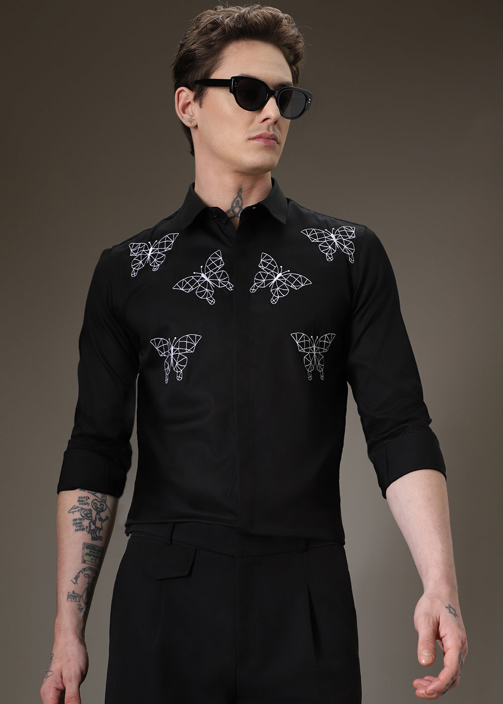 Flutter Embroidery Black Designer Shirt
