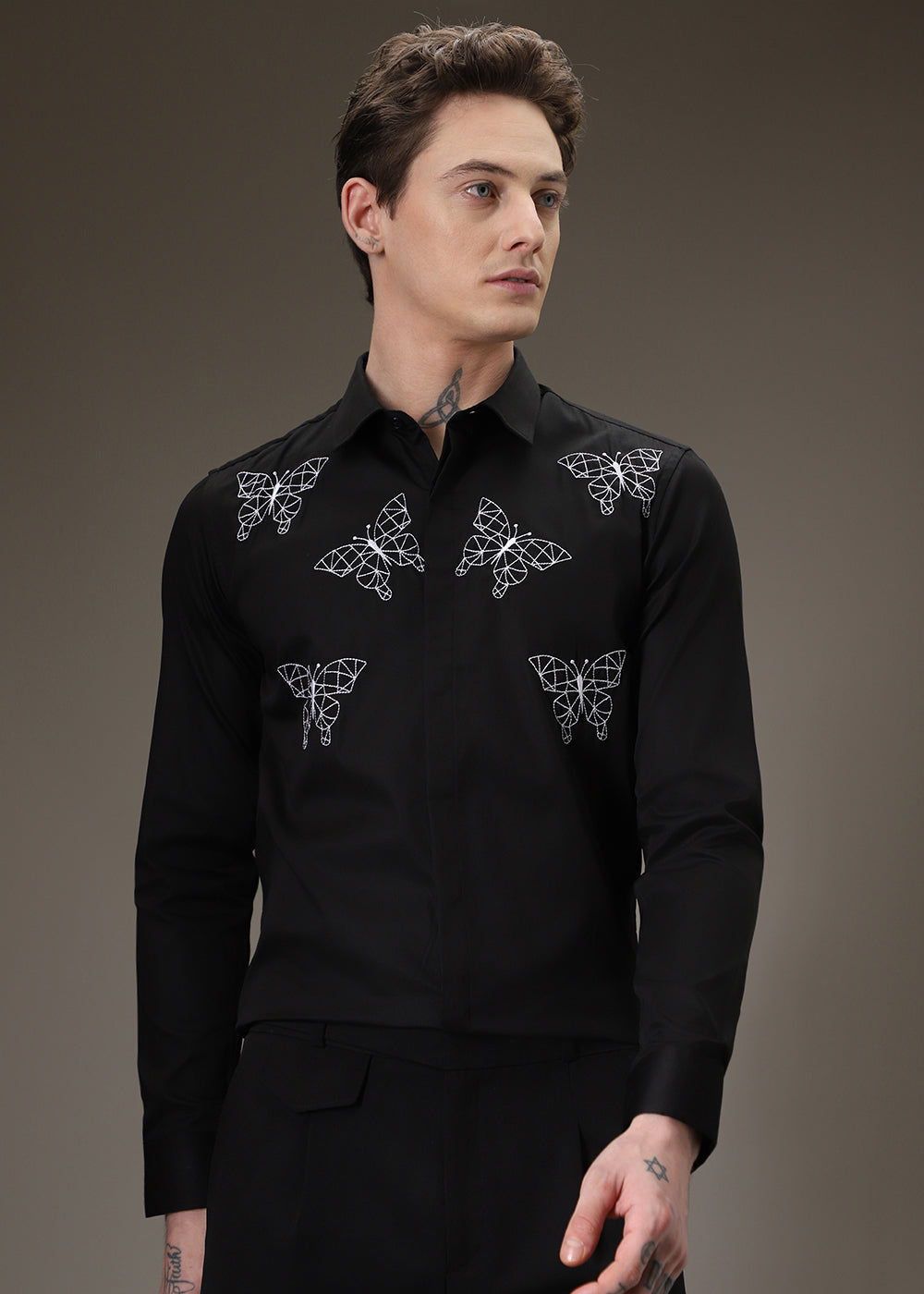 Flutter Embroidery Black Designer Shirt