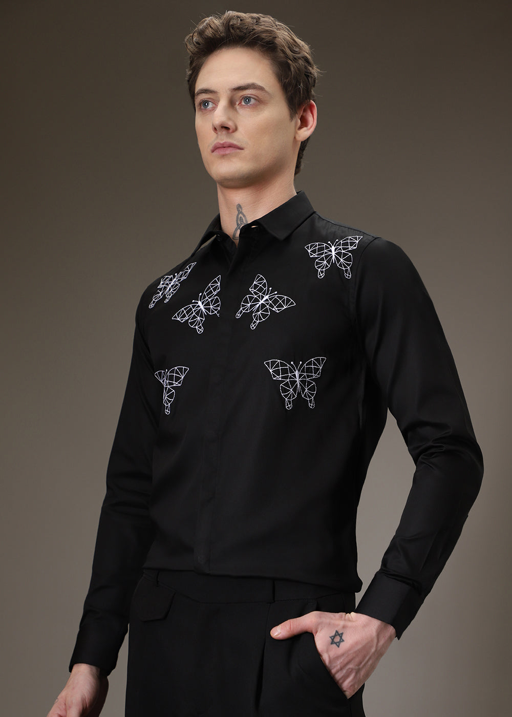 Flutter Embroidery Black Designer Shirt
