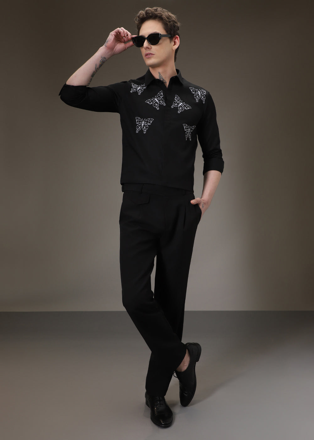 Flutter Embroidery Black Designer Shirt
