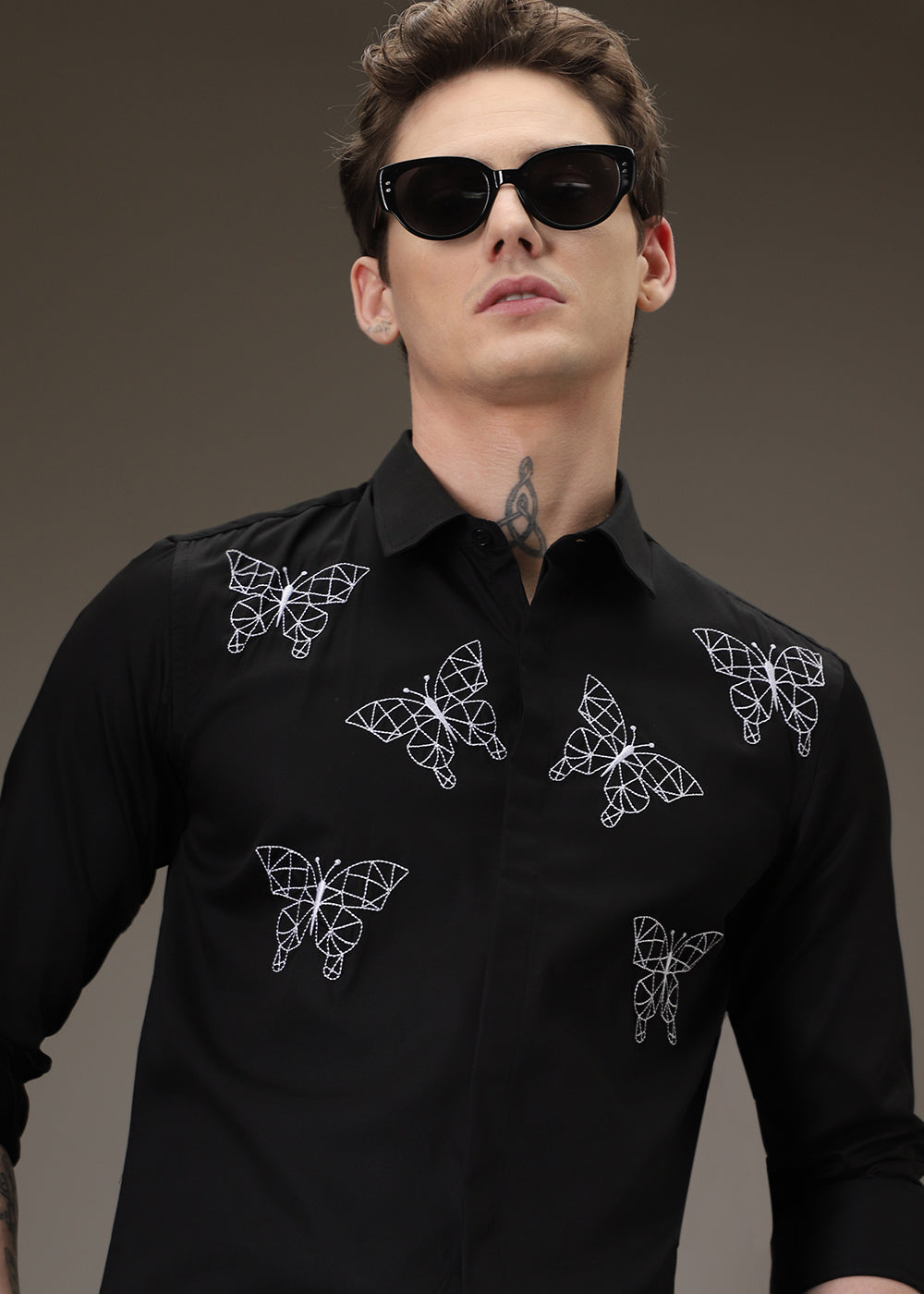 Flutter Embroidery Black Designer Shirt