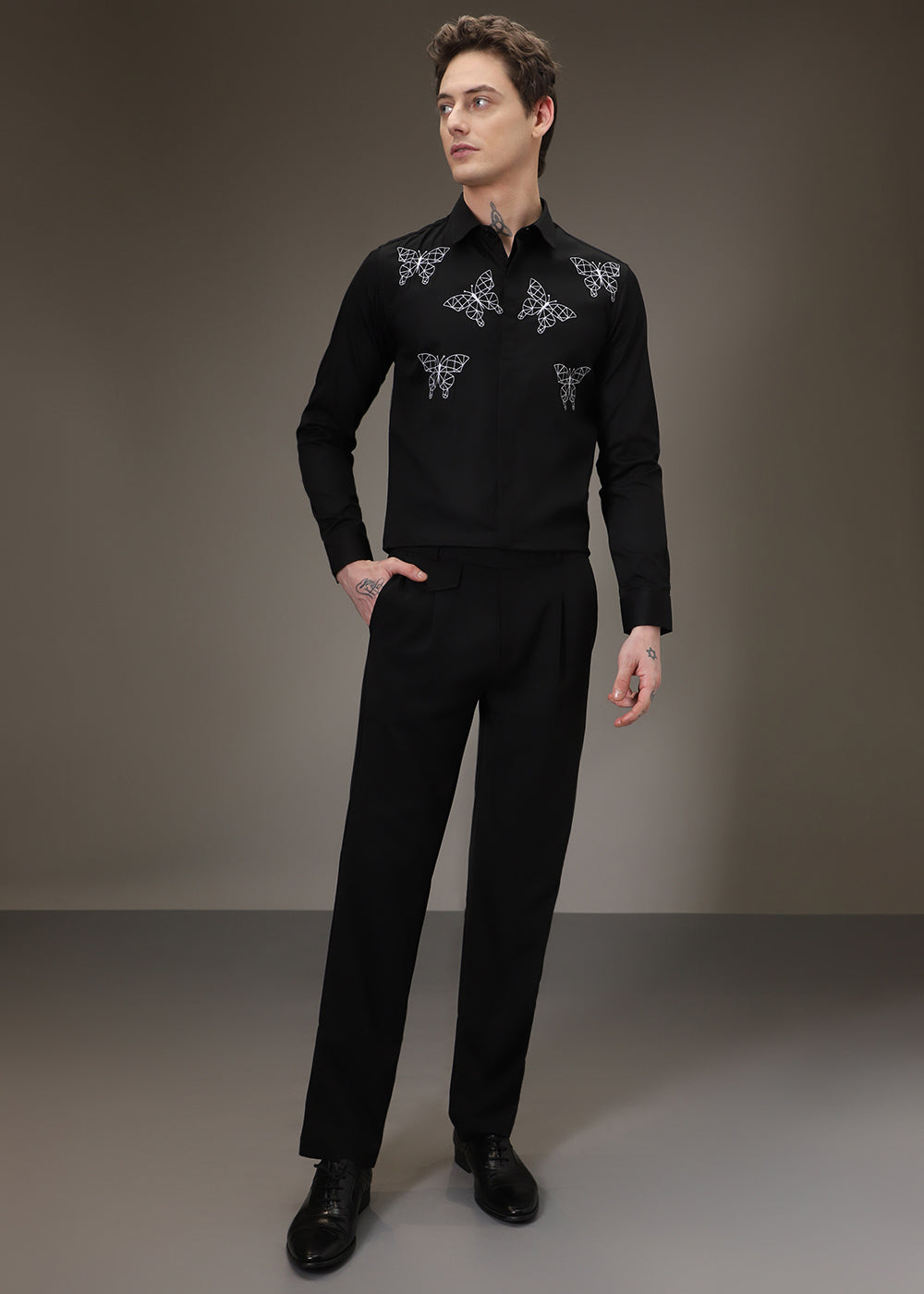 Flutter Embroidery Black Designer Shirt