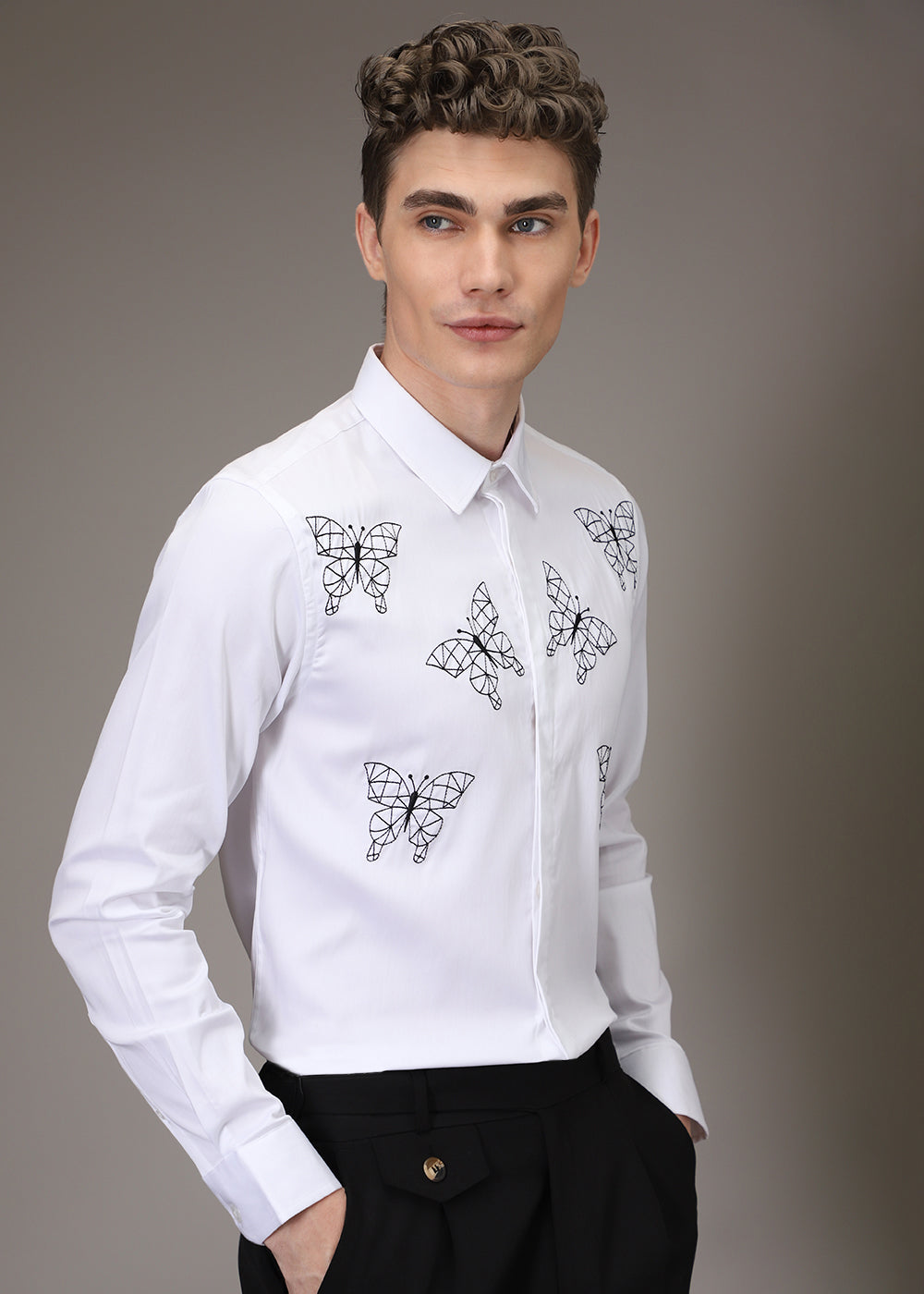 Flutter Embroidery White Designer Shirt