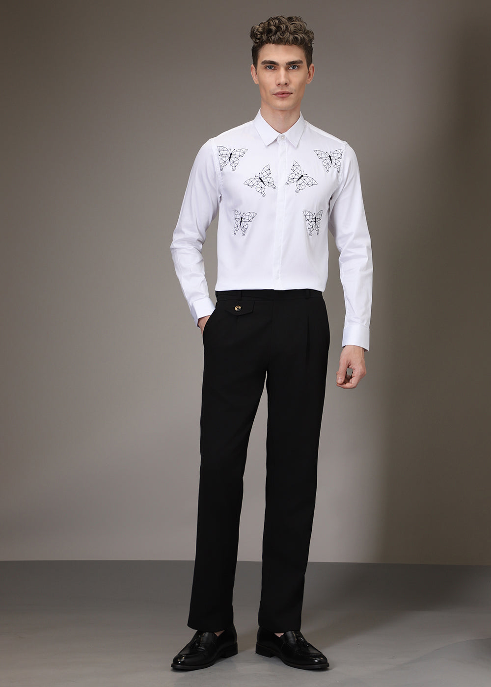 Flutter Embroidery White Designer Shirt