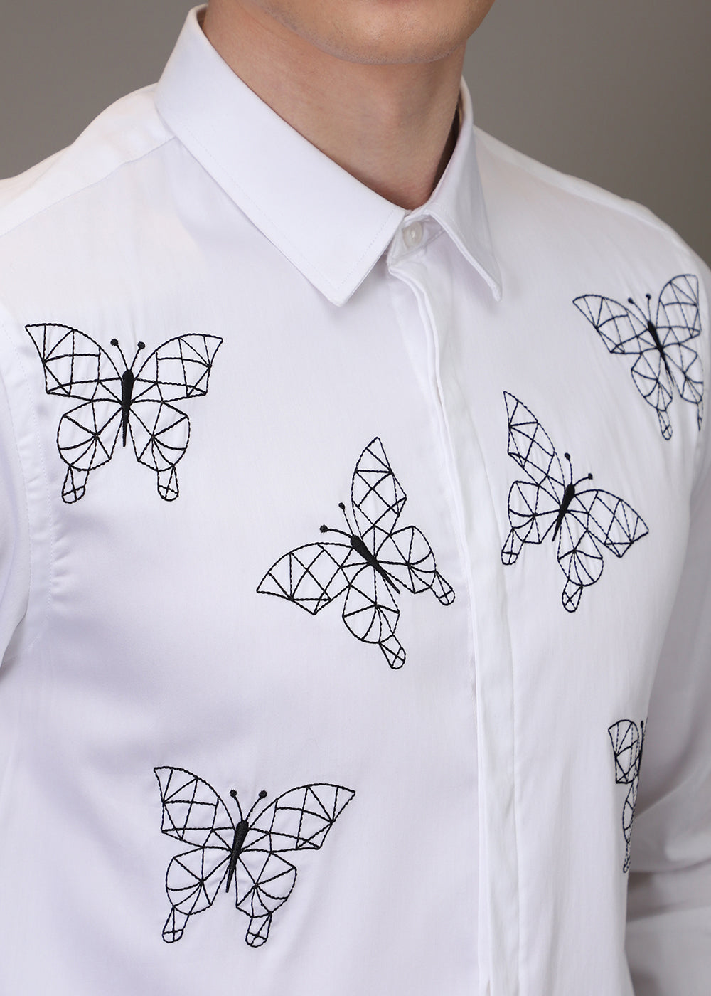 Flutter Embroidery White Designer Shirt