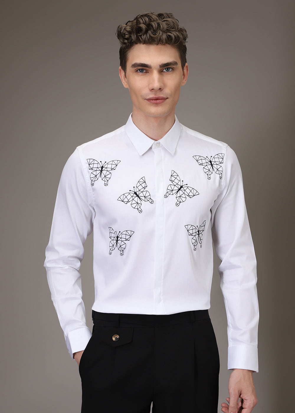 Flutter Embroidery White Designer Shirt