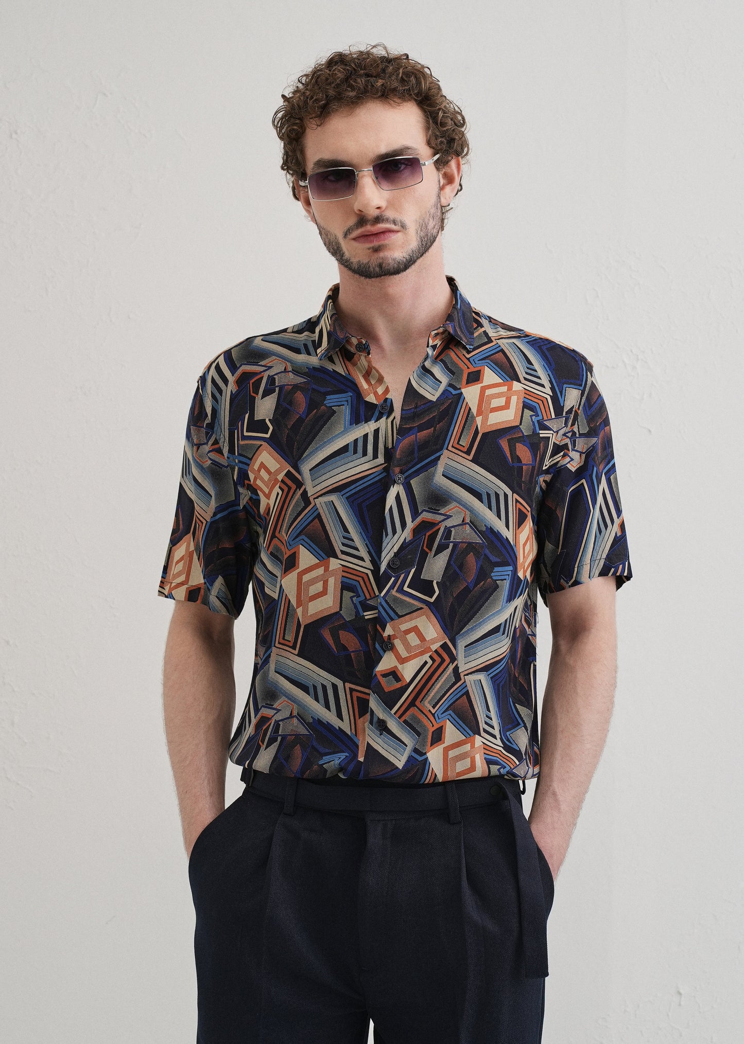 Geometric Blue Feather shirt