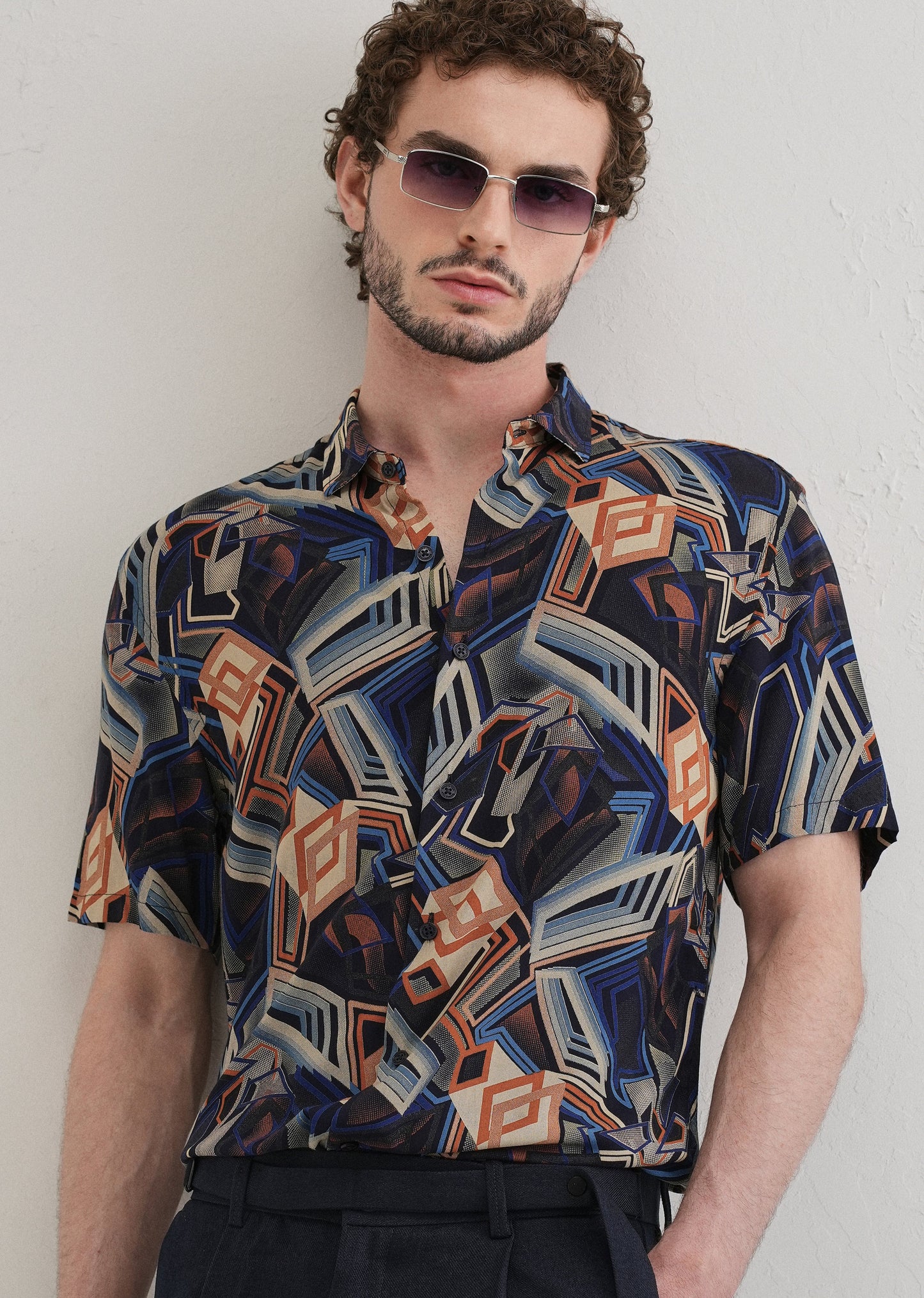 Geometric Blue Feather shirt