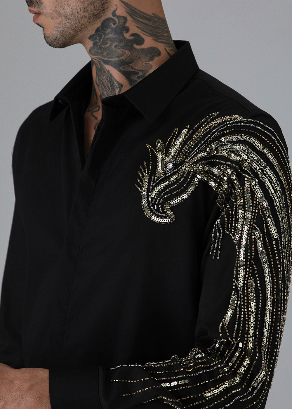 Gold Eagle Black Embellished Designer Shirt