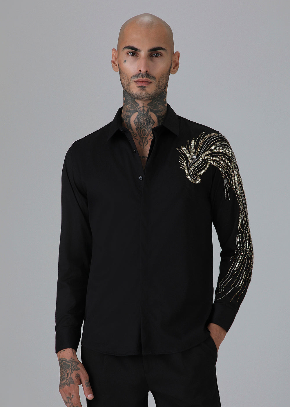 Gold Eagle Black Embellished Designer Shirt