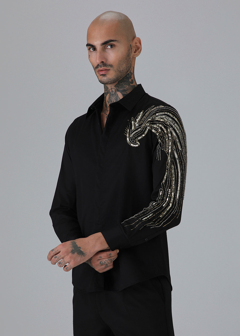 Gold Eagle Black Embellished Designer Shirt
