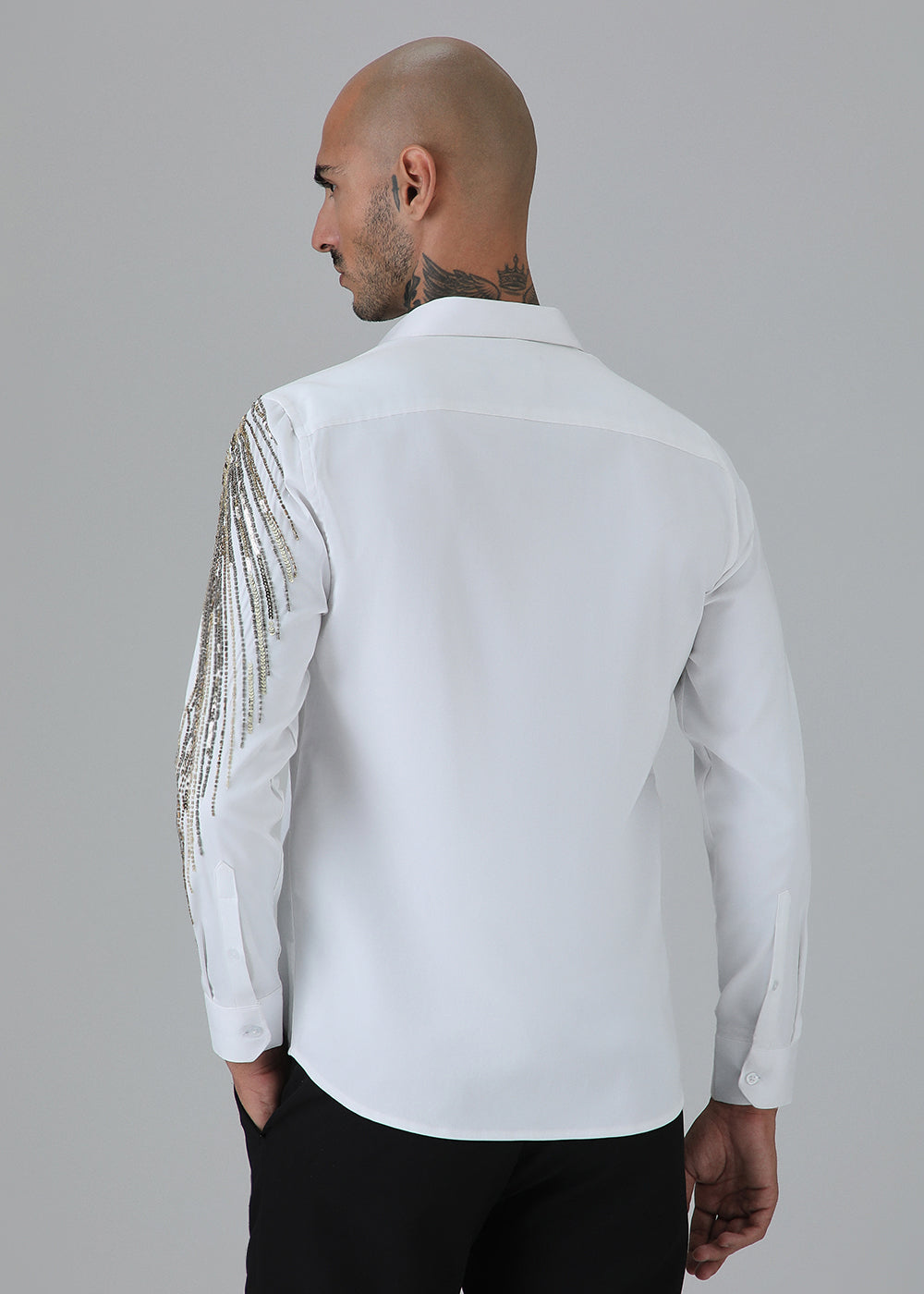 Gold Eagle White Embellished Designer Shirt