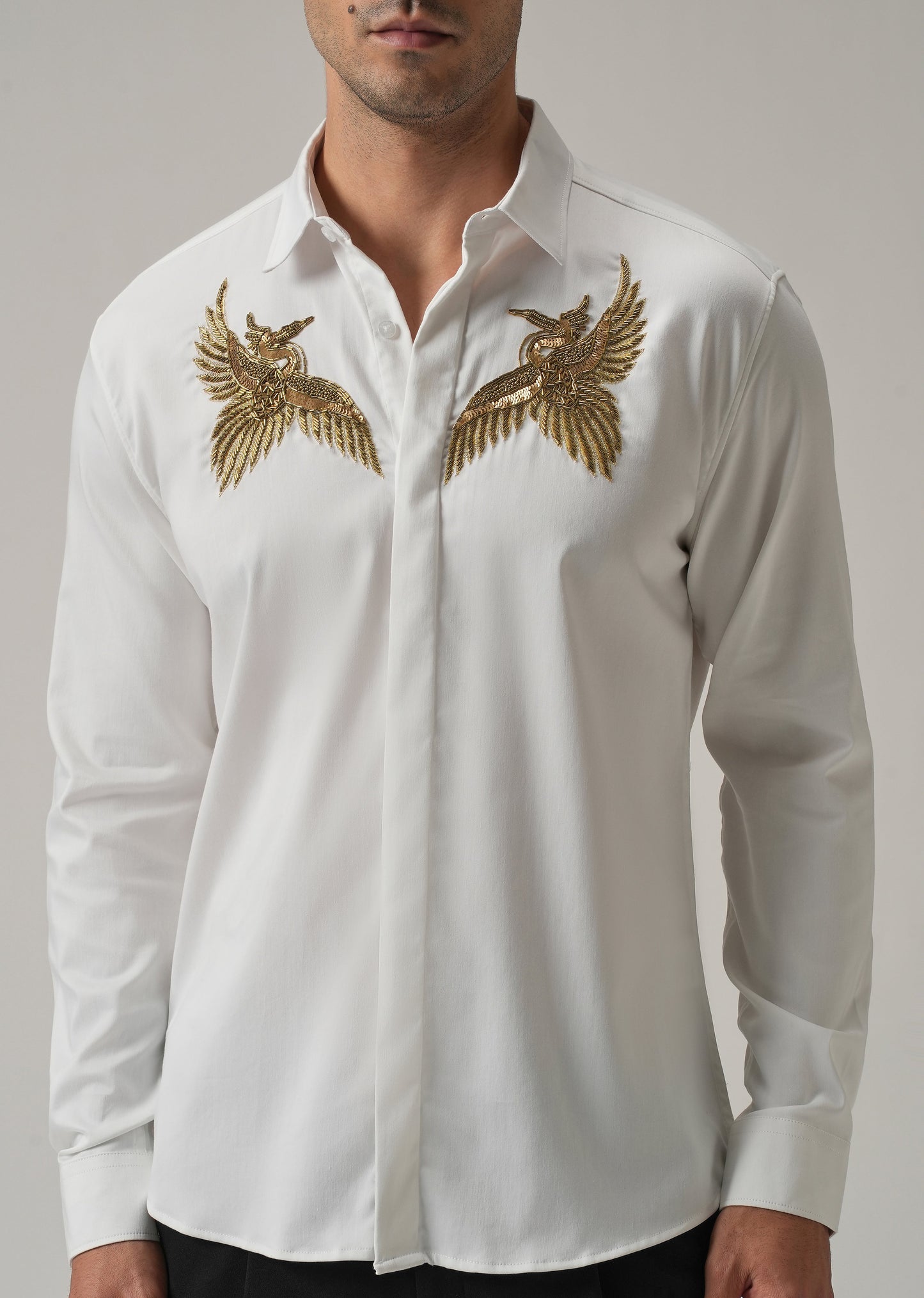Golden Wing Handwork White Designer Shirt