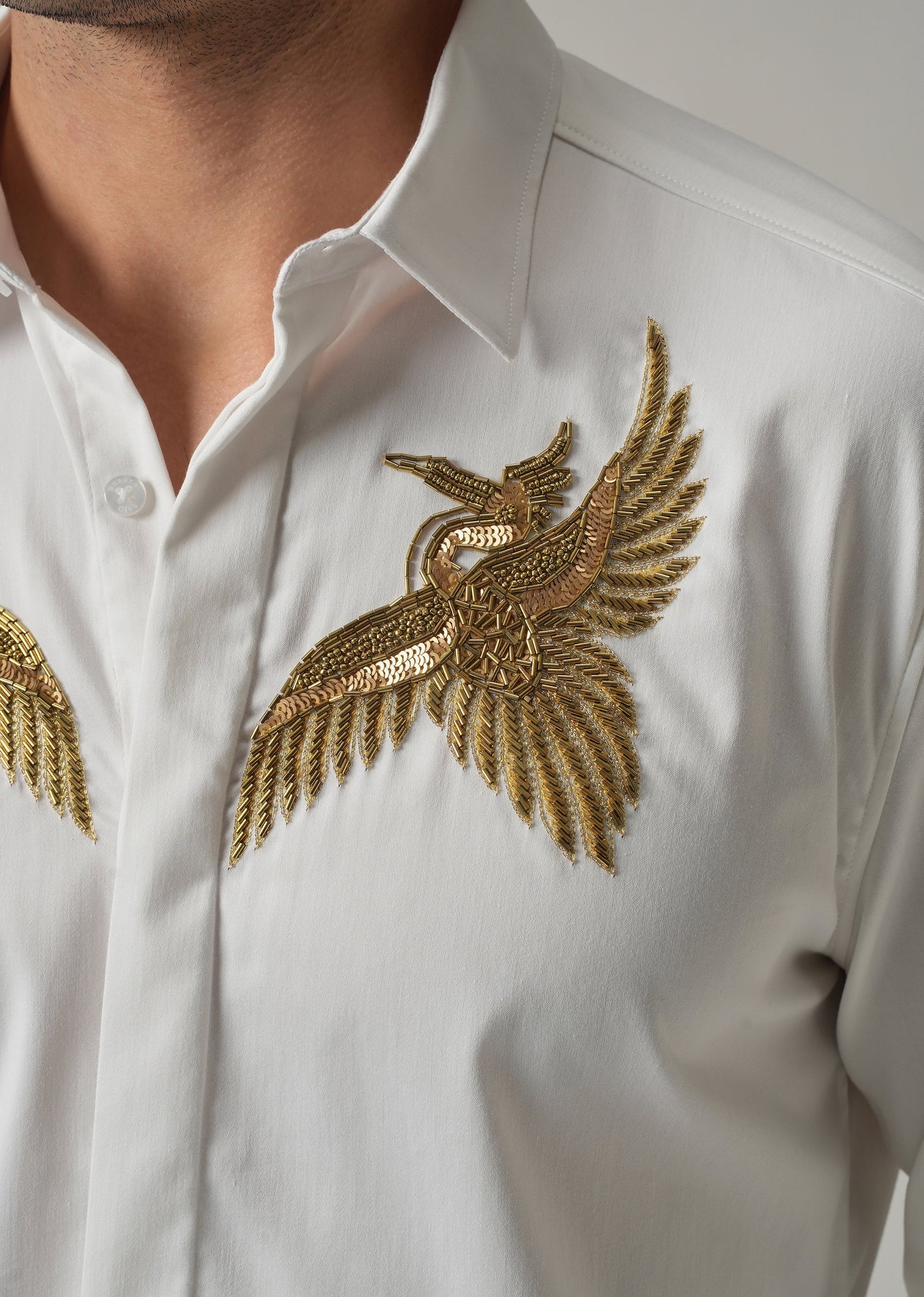Golden Wing Handwork White Designer Shirt