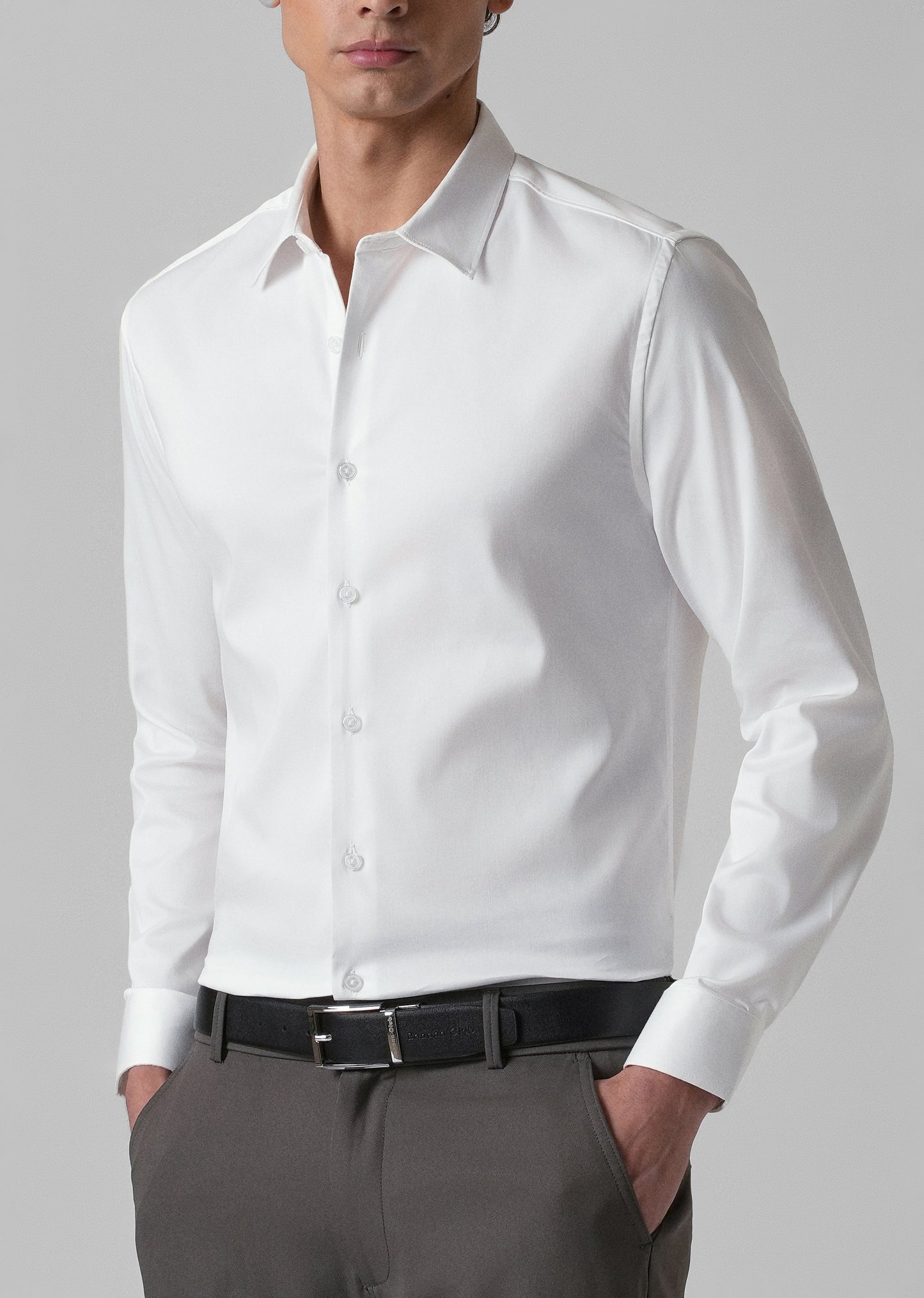 Greek White Plain Satin Shirt