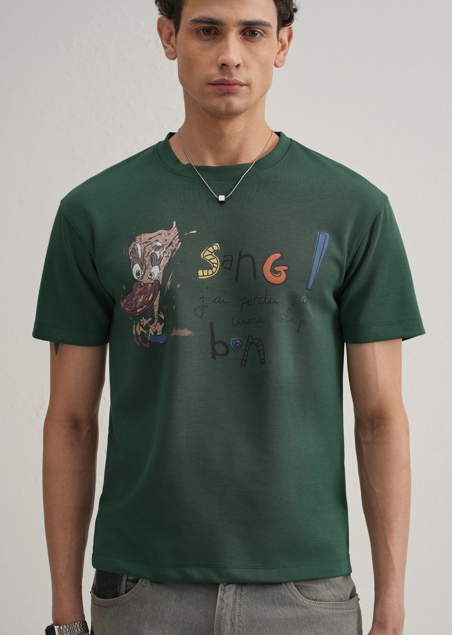 Green Printed Crew Neck T-shirt
