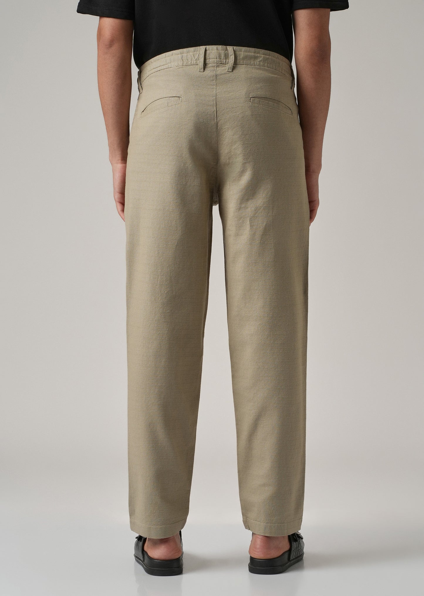 Green Linen-Look Cotton Trousers