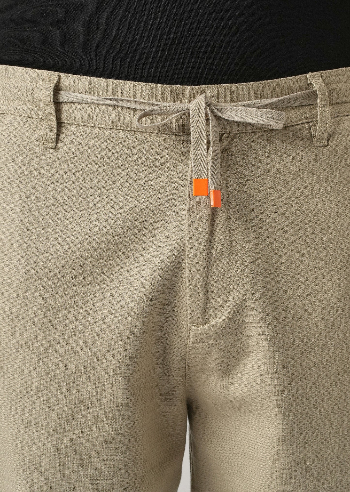 Green Linen-Look Cotton Trousers