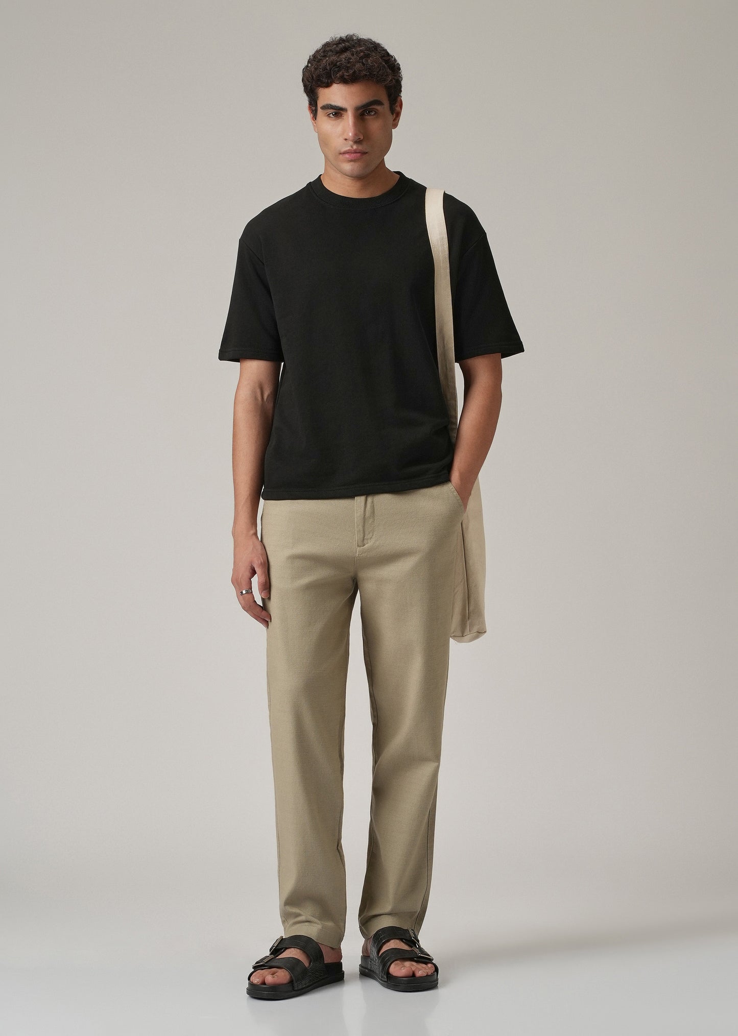 Green Linen-Look Cotton Trousers
