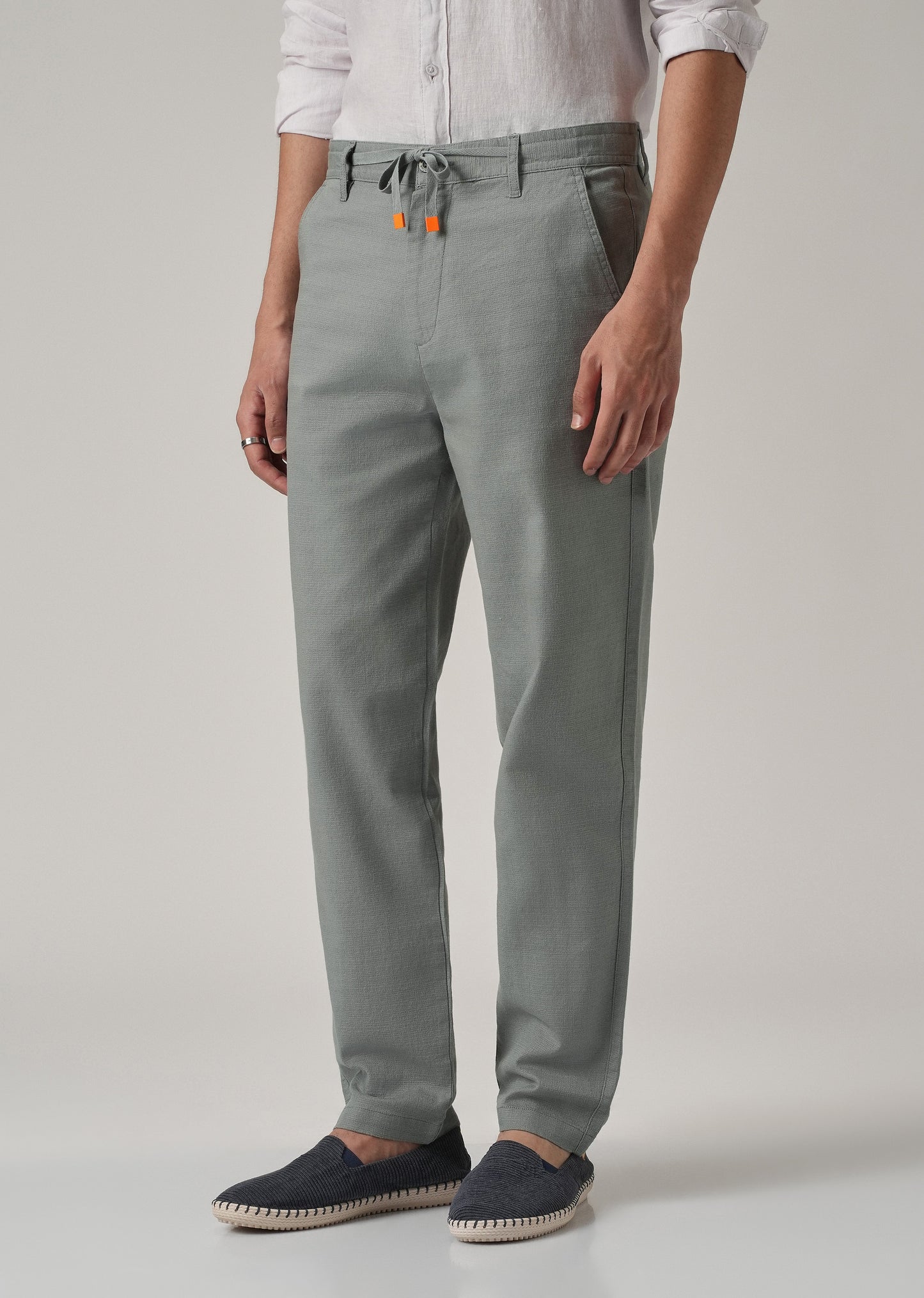 Grey Linen-Look Cotton Trousers