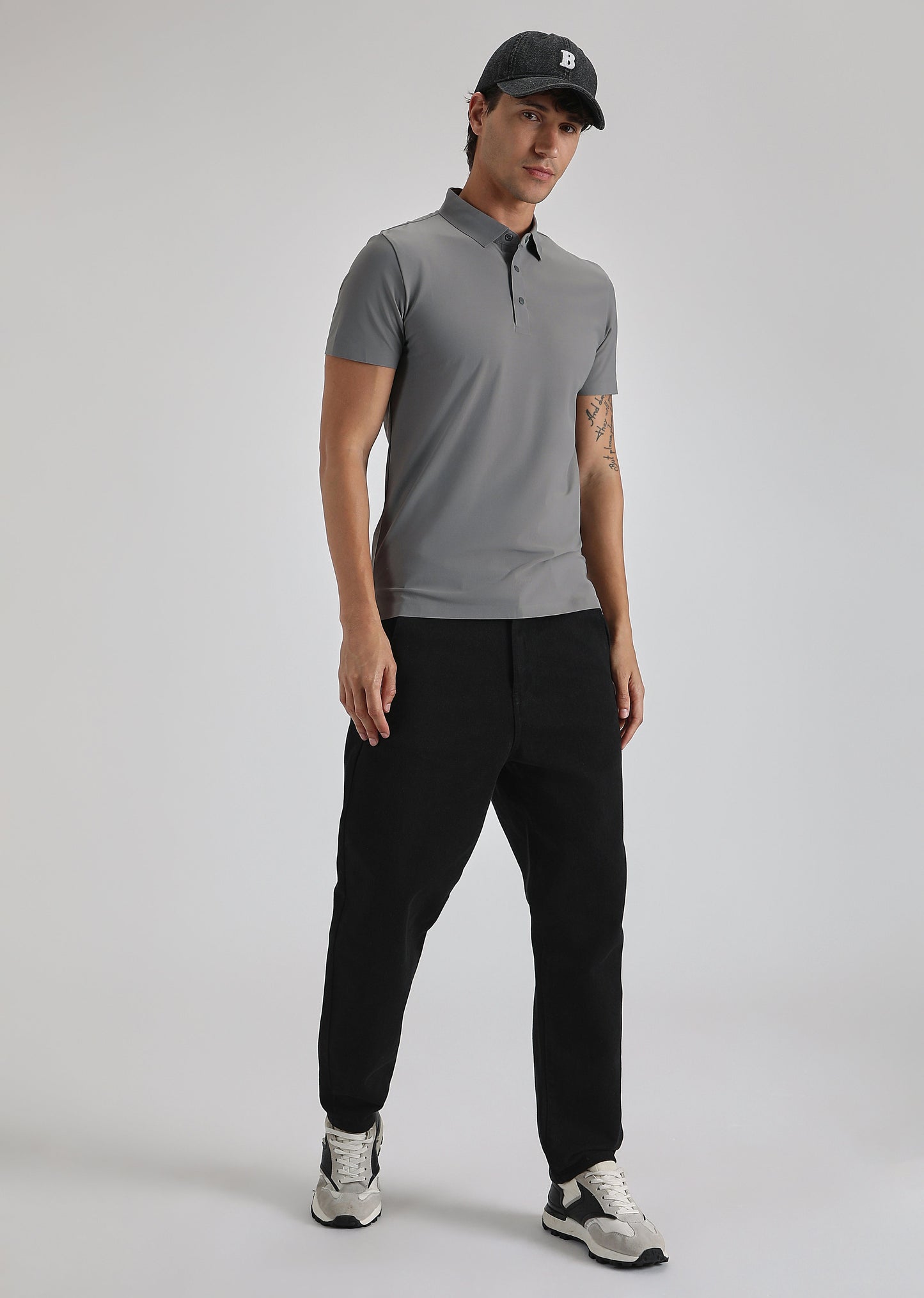 Grey Plain Stitchless Polo T-shirt
