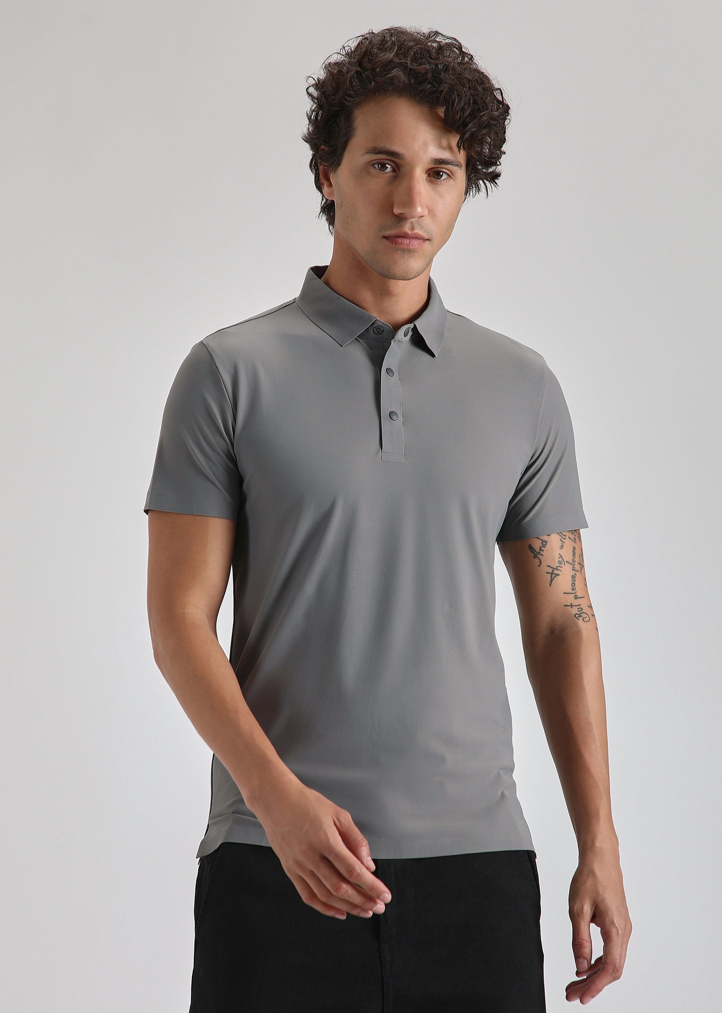 Grey Plain Stitchless Polo T-shirt