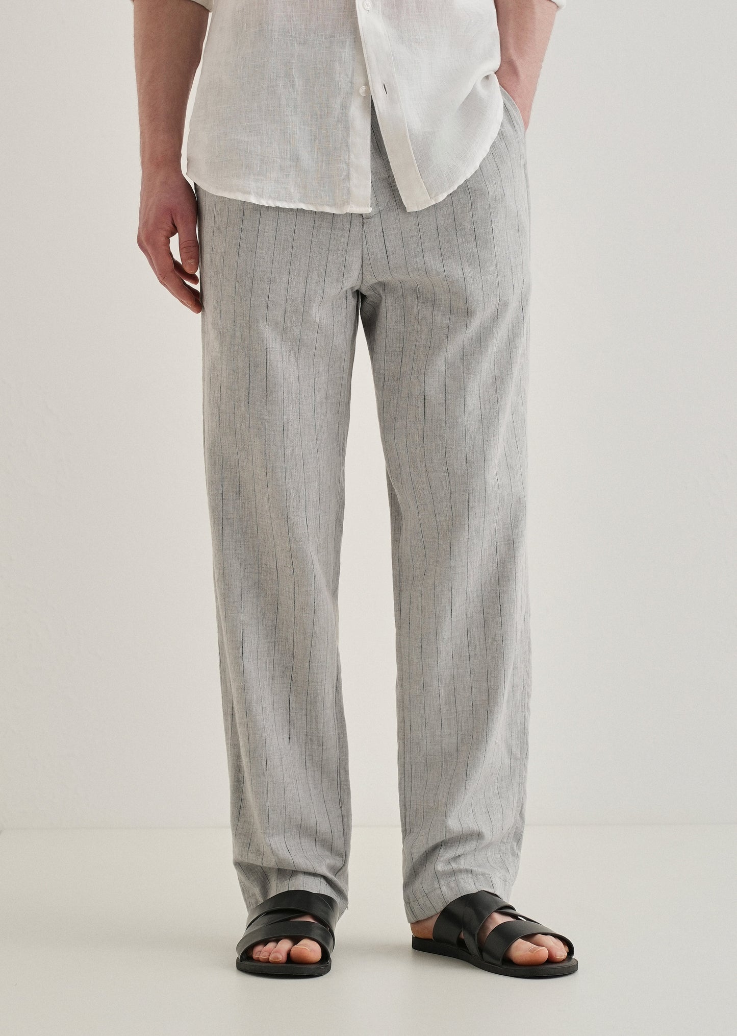 Grey Stripe Relaxed Linen Trousers