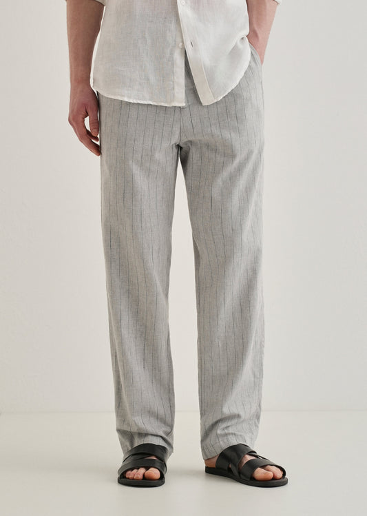 Grey Stripe Relaxed Linen Trousers