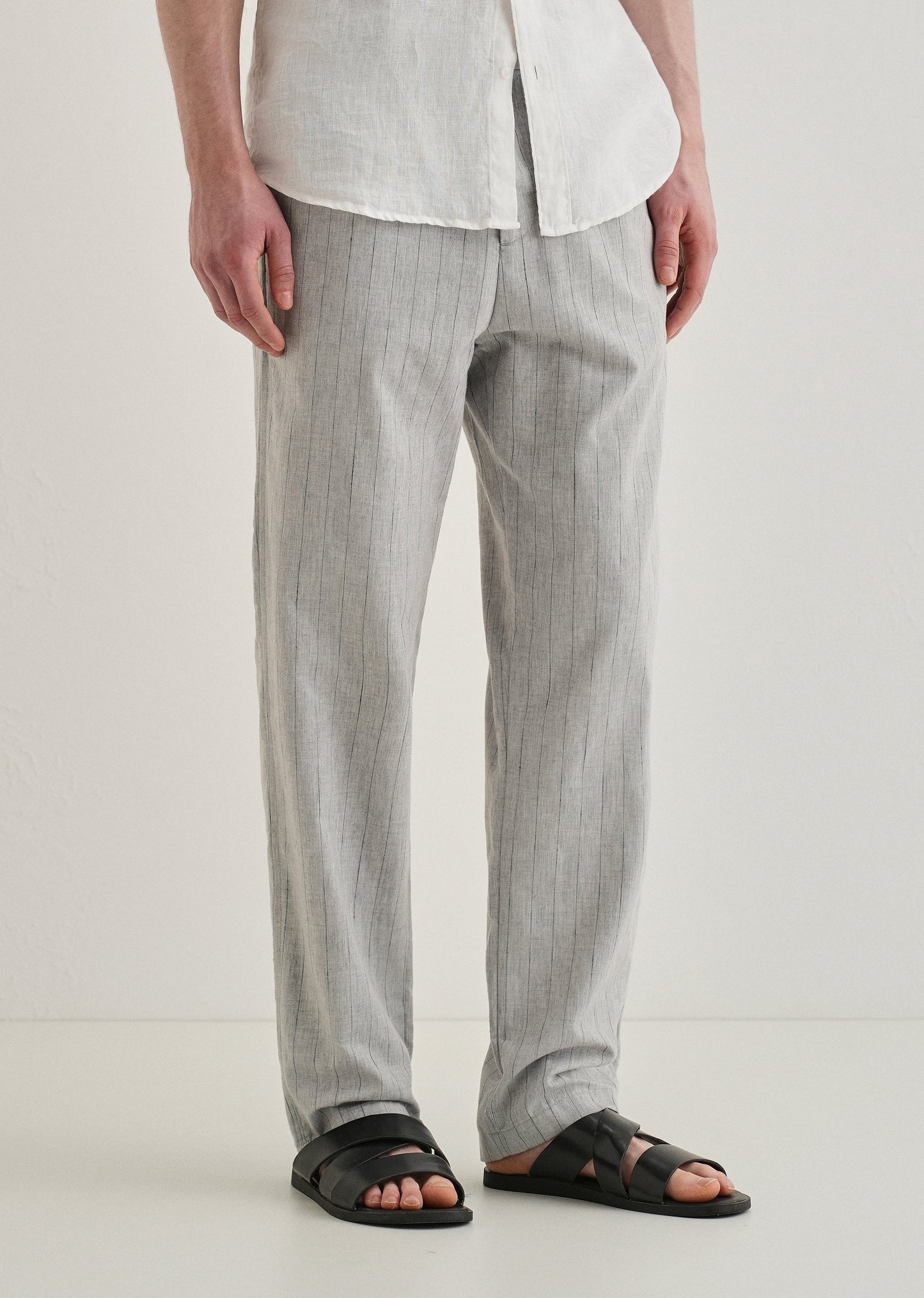 Grey Stripe Relaxed Linen Trousers