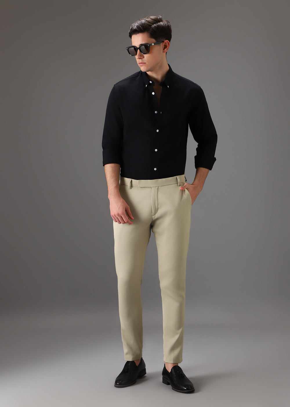 Light Beige Blended Linen Formal Trouser