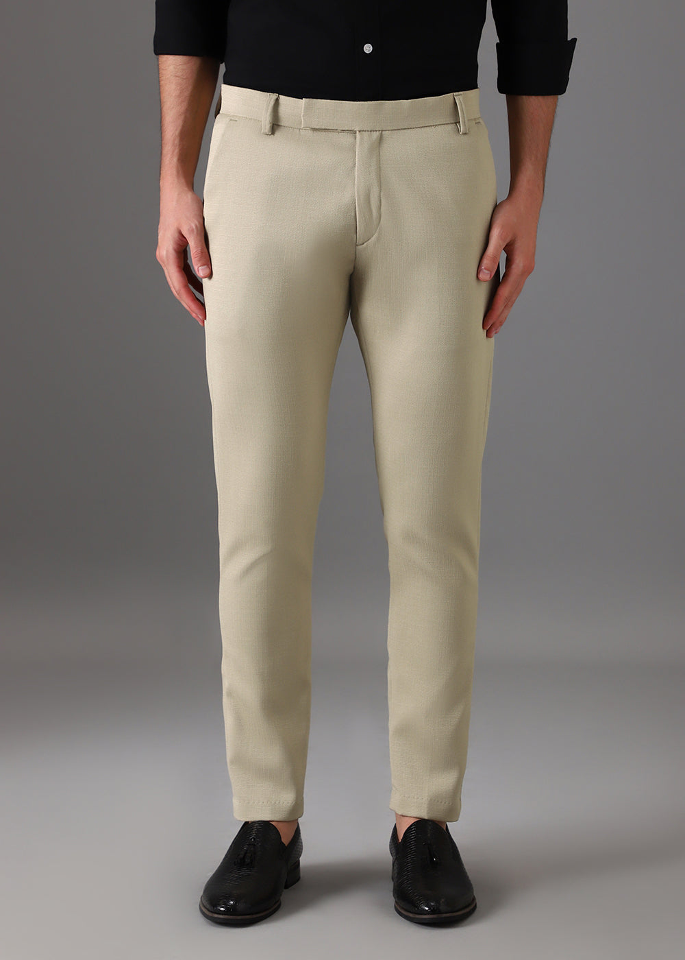 Light Beige Blended Linen Formal Trouser