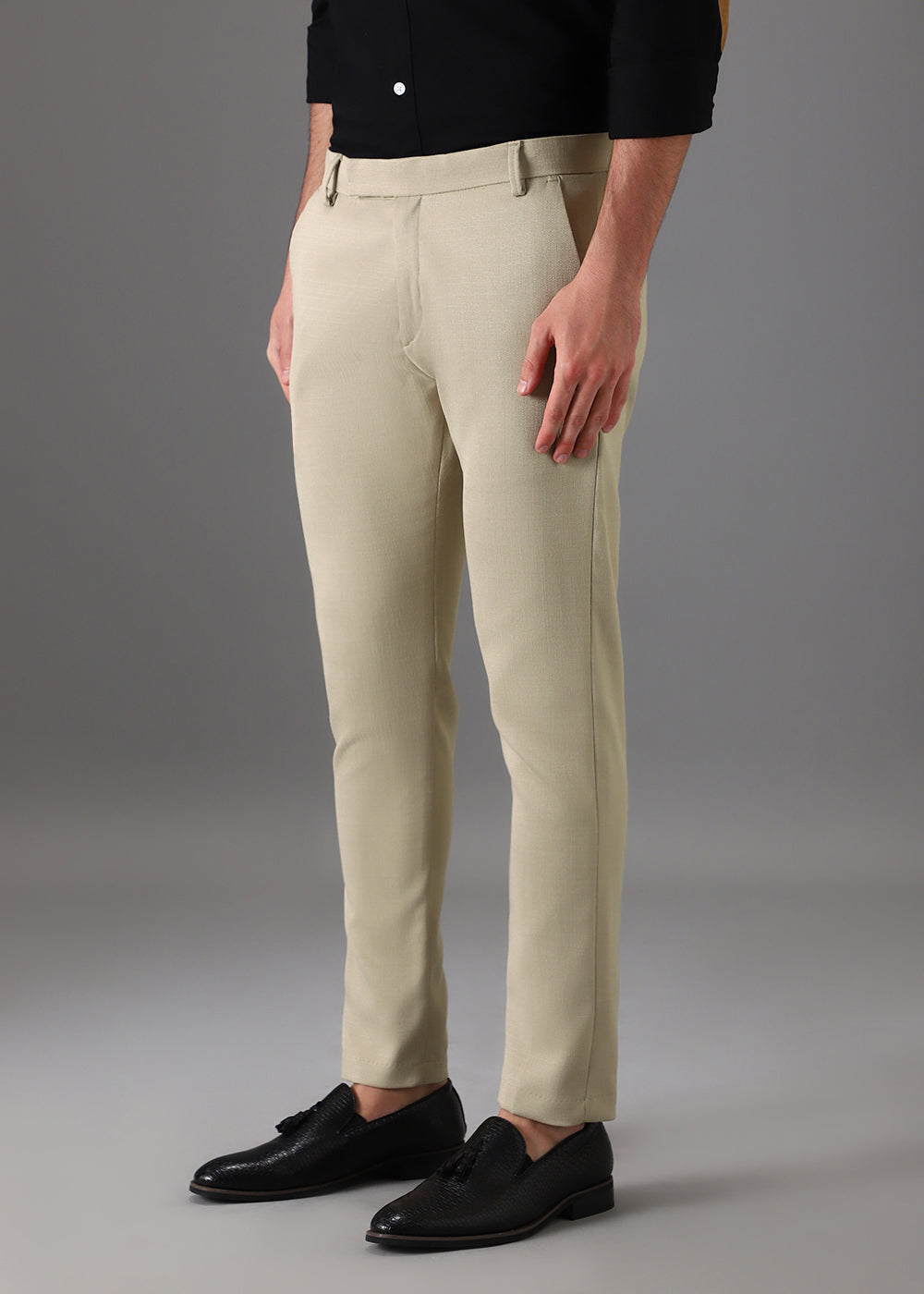 Light Beige Blended Linen Formal Trouser