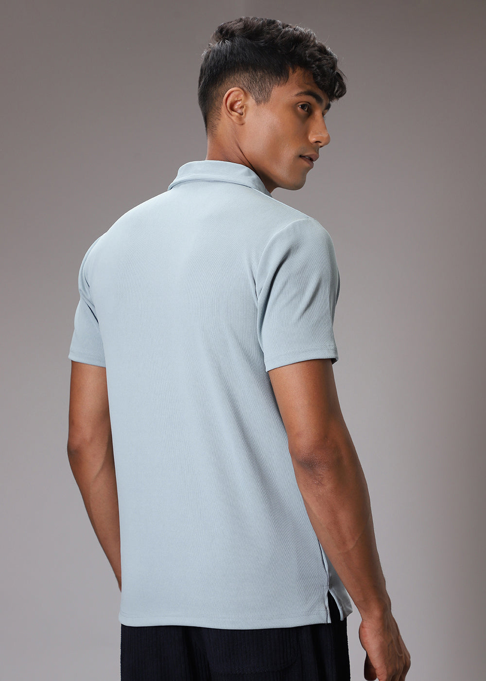 Light Blue Plain Ribbed Polo T-shirt