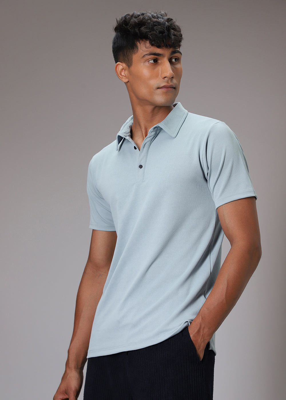 Light Blue Plain Ribbed Polo T-shirt