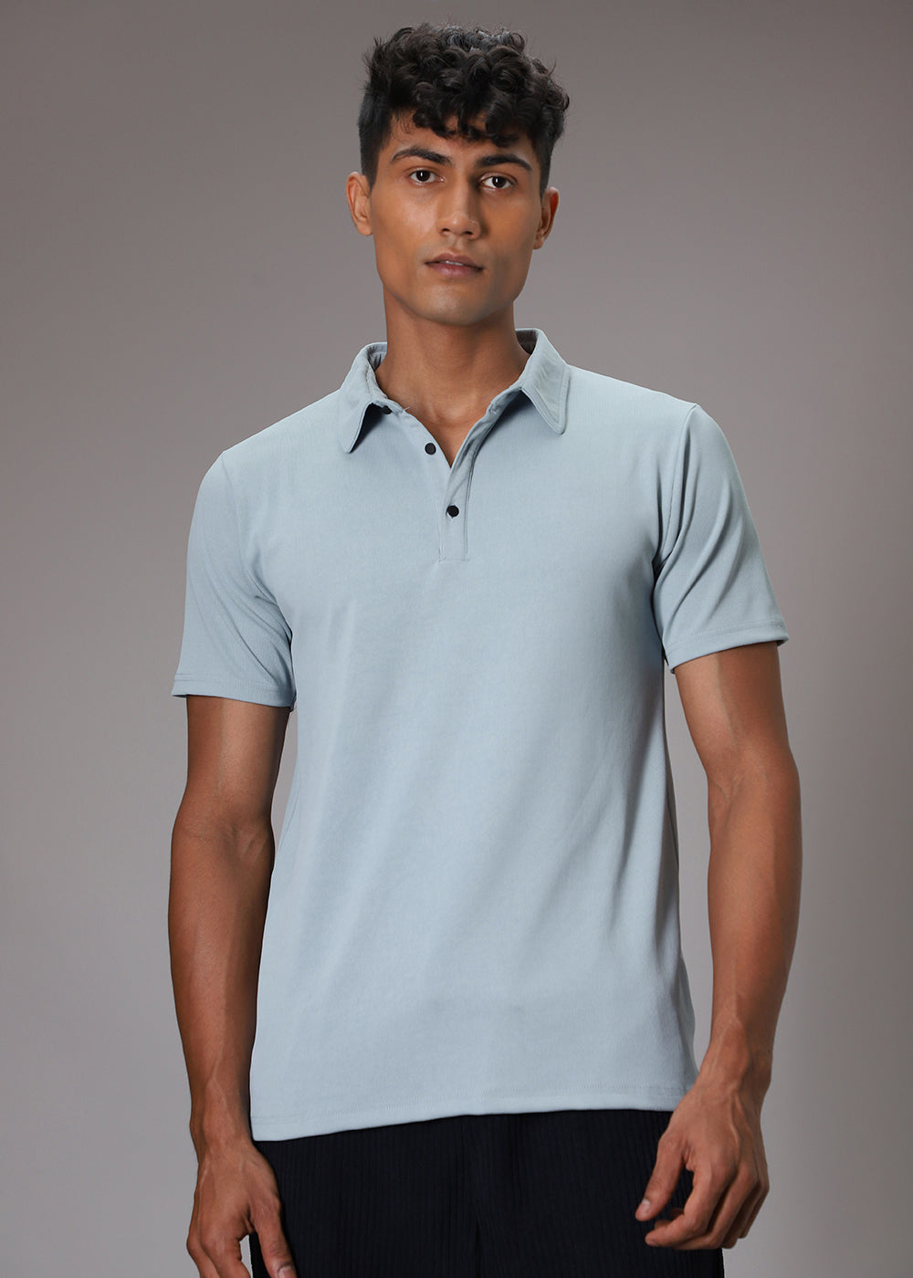 Light Blue Plain Ribbed Polo T-shirt