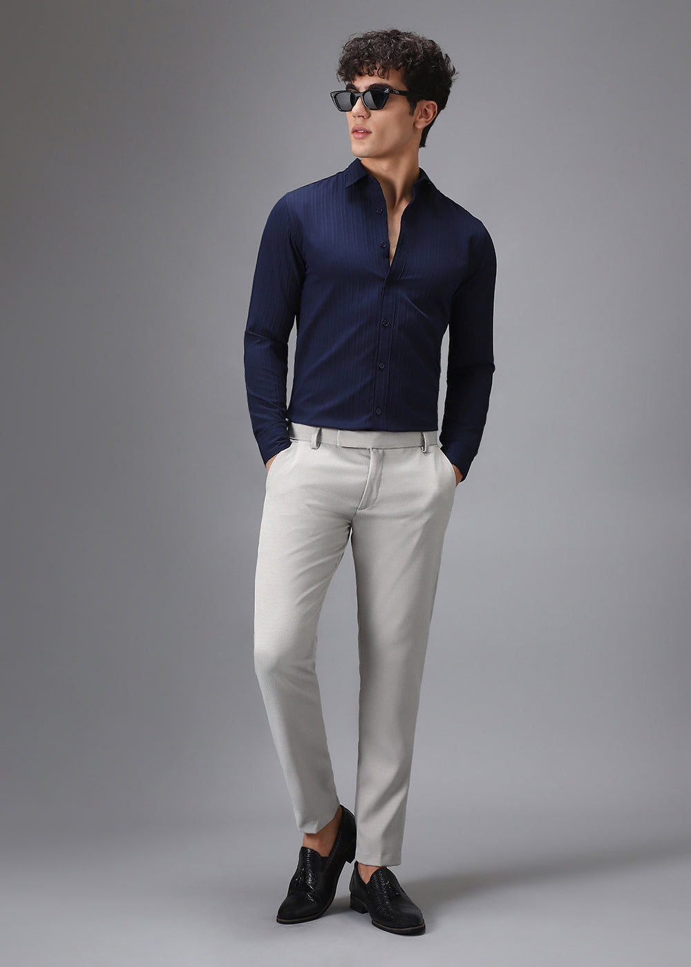 Light Grey Blended Linen Formal Trouser