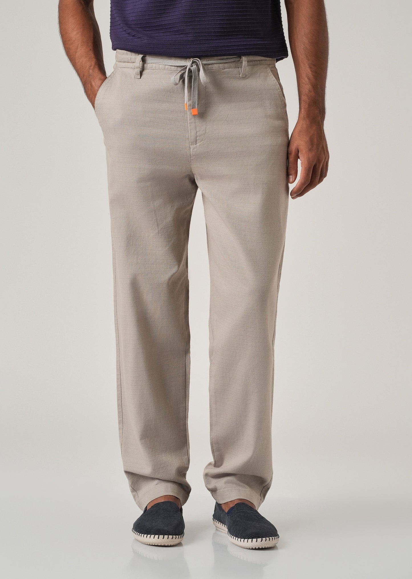 Light Grey Linen-Look Cotton Trousers