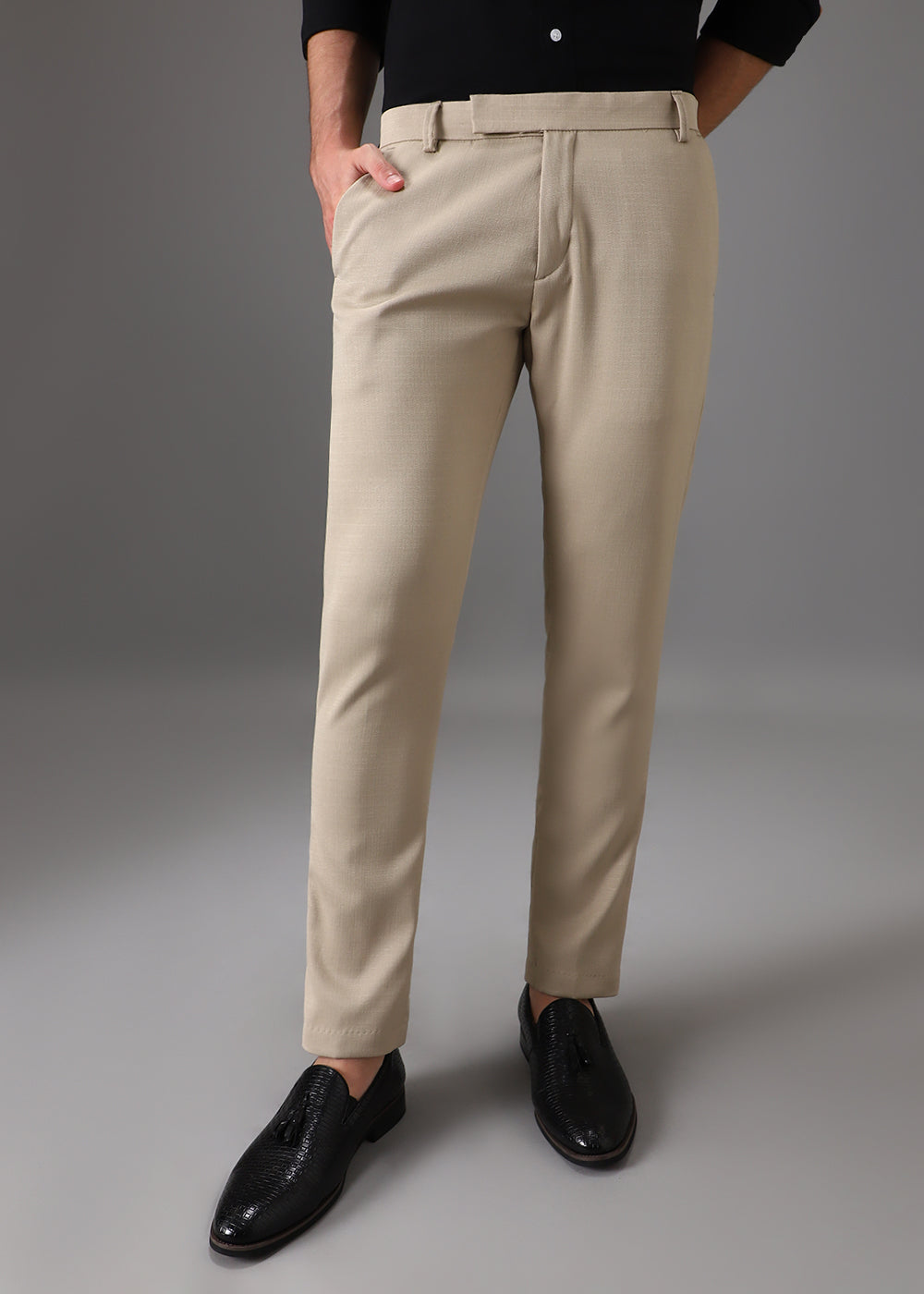 Light Beige Blended Linen Formal Trouser