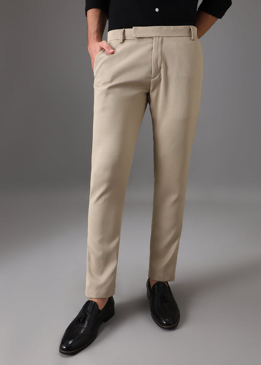 Light Beige Blended Linen Formal Trouser