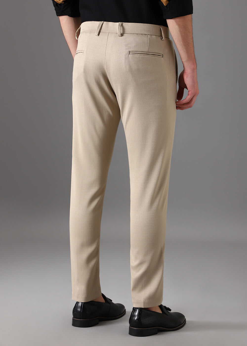 Light Beige Blended Linen Formal Trouser
