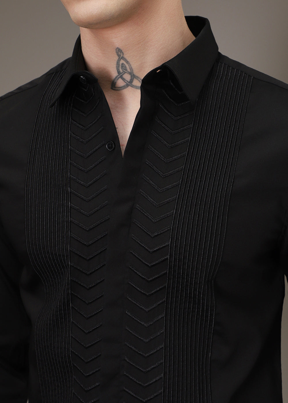 Line Needle Work Black Designer Shirt