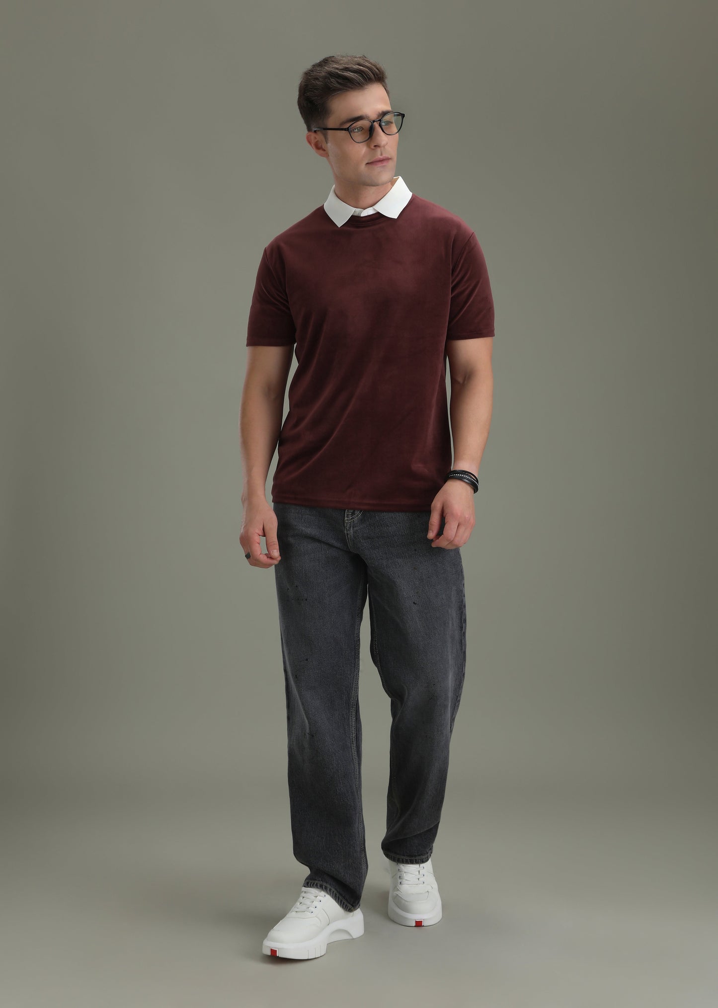 Maroon Plain Suede T-shirt